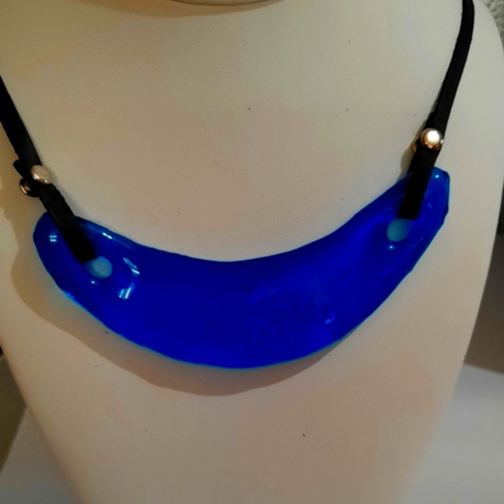 Turquoise Blue Stained Glass Crescent 🌙 Moon Choker